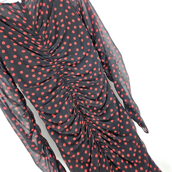 Dolce & Gabbana Polka Dot Dress Black Ruched Long Sleeve Mini Cocktail Size XS - Picture 7 of 9